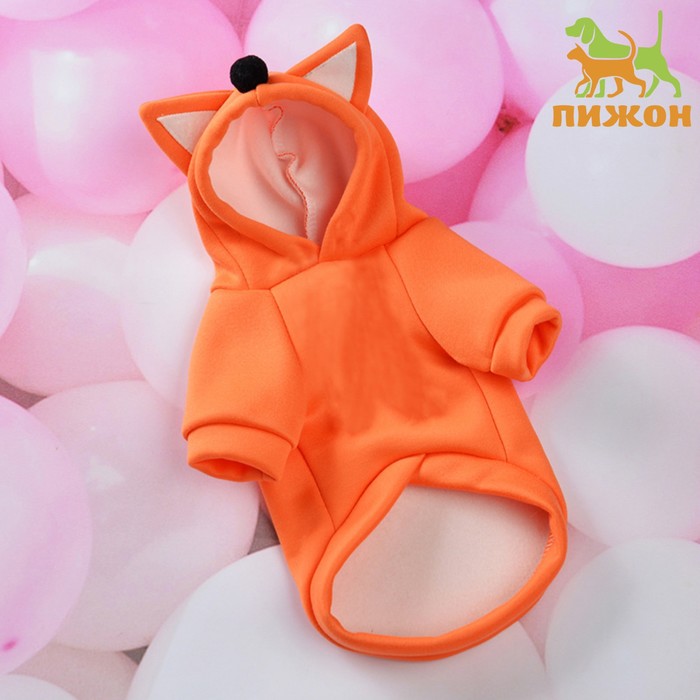 Кофта с капюшоном "Лисенок",  размер XS (ДС 18, ОШ 20, ОГ 39 см), оранжевая - Фото 1