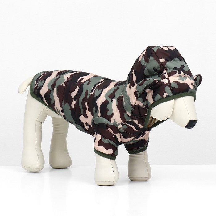 Куртка для собак "Боец" с капюшоном, размер XS (ДС 20, ОГ 28 см), камуфляж