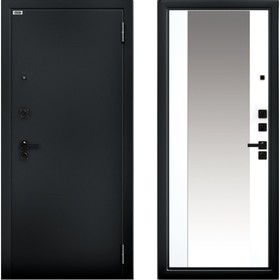 Входная дверь «Ультра Вояж Букле», 870×2060 мм, левая, зеркало, чёрный / эмалит арктик