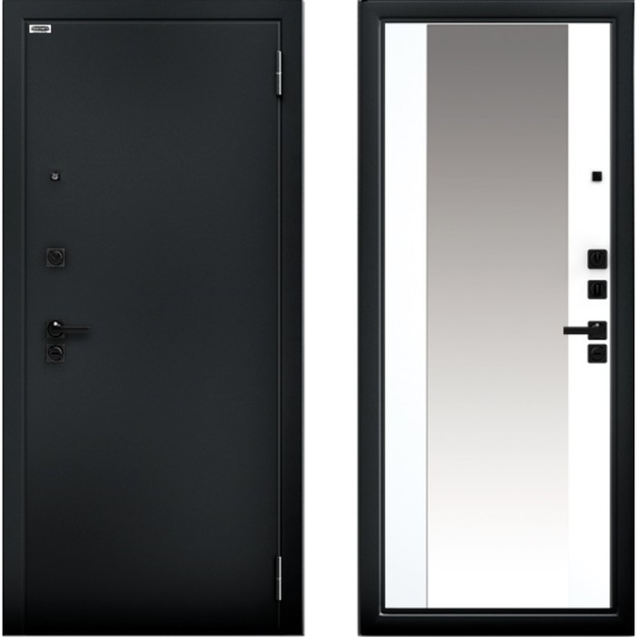 Входная дверь «Ультра Вояж Букле», 870×2060 мм, правая, зеркало, чёрный / эмалит арктик - Фото 1