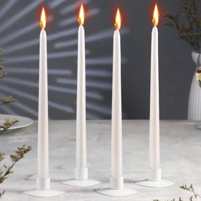 Набор свечей античных, 2.2×30 см, 4 шт., перламутровый металлик