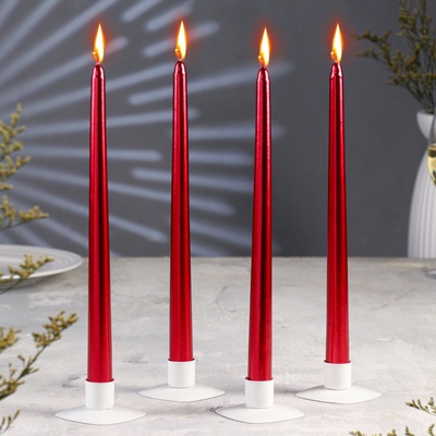 Набор свечей античных, 2.2×30 см, 4 шт., рубиновый металлик