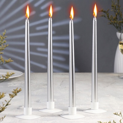 Набор свечей античных, 2.2×30 см, 4 шт., серебряный металлик