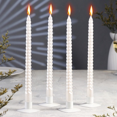 Набор свечей витых, 2.2×30 см, 4 шт., перламутровый металлик