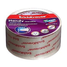 Клейкая лента упаковочная ErichKrause "Handy tearable", 48 мм х 50 м, 60 мкм, прозрачная, отрывается руками, цена за 1 шт.