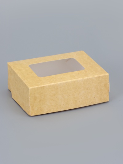 Контейнер на вынос, с окном, крафт, 10×8×3.5 см