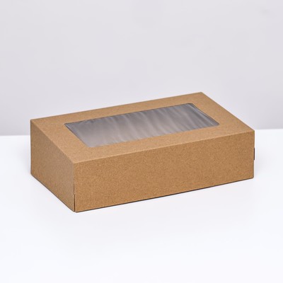 Упаковка для продуктов, крафт с окном, 23 х 14 х 6 см, 1,9 л