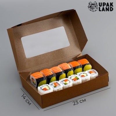 Упаковка для продуктов, крафт с окном, 23×14×6 см, 1.9 л