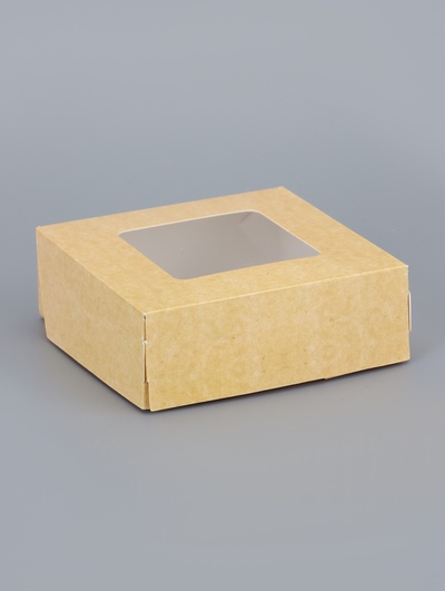 Коробка складная, с окном, крафт, 11.5×11.5×4 см