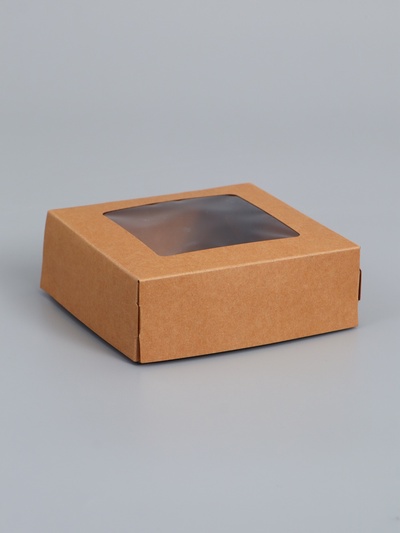 Коробка складная, с окном, крафт, 11.5×11.5×4 см