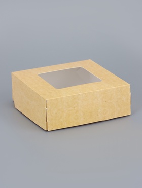 Коробка складная, с окном, крафт, 11.5?11.5?4 см (комплект 20 шт)