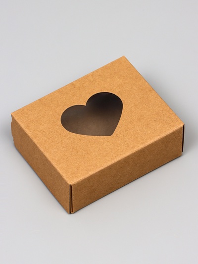 Коробка складная «Сердца», крафт, с окном, 10×8×3.5 см