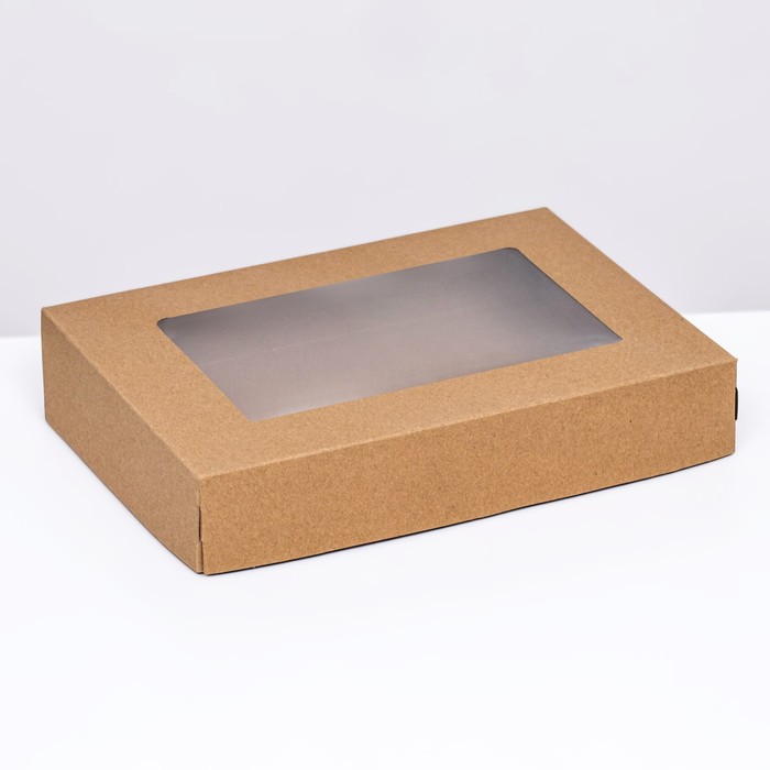 Коробка складная, с окном, крафт, 28 х 20 х 5 см - Фото 1