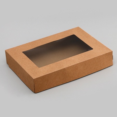 Коробка складная, с окном, крафт, 28×20×5 см