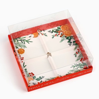 Коробка для для муссовых пирожных «Веселья», 17.8 х 17.8 х 6.5 см, Новый год