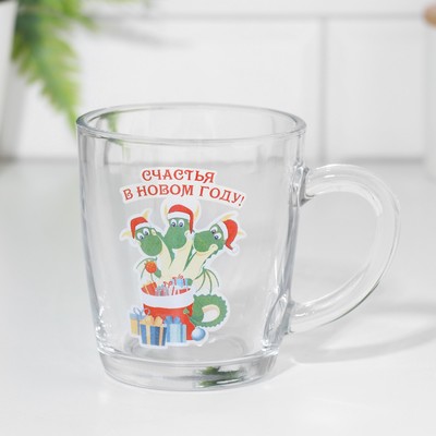 Кружка новогодняя «Счастья в Новом Году!» 340 мл, закаленное стекло, деколь