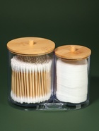 Органайзер для ватных палочек и дисков BAMBOO, с крышкой, 15.5×8.5×12 см, прозрачный, коричневый - Фото 3