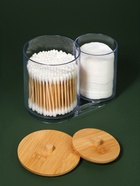Органайзер для ватных палочек и дисков BAMBOO, с крышкой, 15.5×8.5×12 см, прозрачный, коричневый - Фото 4