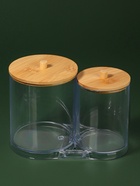 Органайзер для ватных палочек и дисков BAMBOO, с крышкой, 15.5×8.5×12 см, прозрачный, коричневый - Фото 5