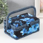 Шкатулка для рукоделия и шитья «Голубые цветы на синем», хранение ниток, иголок, мелочи, 18×12×9.5 см - Фото 1