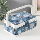 Шкатулка для рукоделия и шитья «Чёрно-белые цветы на голубом», хранение ниток, иголок, мелочи, 18×12×9.5 см - Фото 3