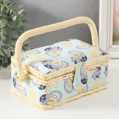 Шкатулка для рукоделия и шитья «Котята на клубках», хранение ниток, иголок, мелочи, 18×12×9.5 см