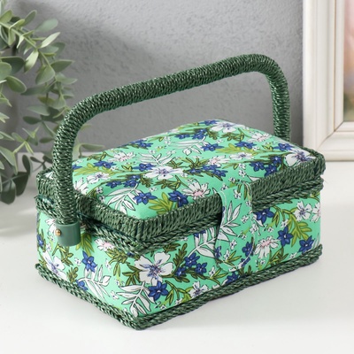 Шкатулка для рукоделия и шитья «Полевые цветы на зелёном», хранение ниток, иголок, мелочи, 18×12×9.5 см