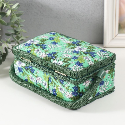 Шкатулка для рукоделия и шитья «Полевые цветы на зелёном», хранение ниток, иголок, мелочи, 18×12×9.5 см