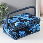 Шкатулка для рукоделия и шитья «Голубые цветы на синем», хранение ниток, иголок, мелочи, 24×16×11 см - Фото 3