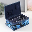 Шкатулка для рукоделия и шитья «Голубые цветы на синем», хранение ниток, иголок, мелочи, 24×16×11 см - Фото 5