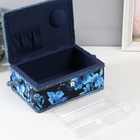 Шкатулка для рукоделия и шитья «Голубые цветы на синем», хранение ниток, иголок, мелочи, 24×16×11 см - Фото 6