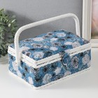 Шкатулка для рукоделия и шитья «Чёрно-белые цветы на голубом», хранение ниток, иголок, мелочи, 24×16×11 см - Фото 1