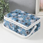 Шкатулка для рукоделия и шитья «Чёрно-белые цветы на голубом», хранение ниток, иголок, мелочи, 24×16×11 см - Фото 5