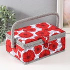 Шкатулка для рукоделия и шитья «Красные маки на белом», хранение ниток, иголок, мелочи, 24×16×11 см - Фото 3