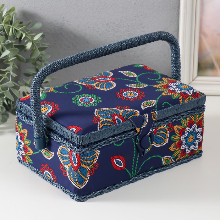 Шкатулка для рукоделия и шитья «Цветочная мозаика», хранение ниток, иголок, мелочи, 24×16×11 см - Фото 1