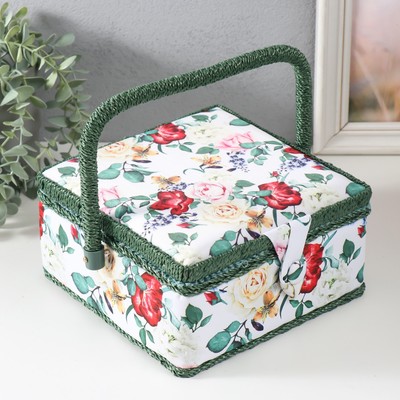 Шкатулка для рукоделия и шитья «Садовые цветы», хранение ниток, иголок, мелочи, 20×20×11 см