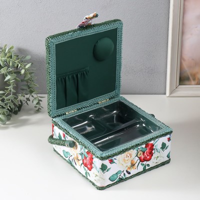 Шкатулка для рукоделия и шитья «Садовые цветы», хранение ниток, иголок, мелочи, 20×20×11 см