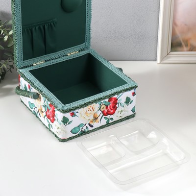 Шкатулка для рукоделия и шитья «Садовые цветы», хранение ниток, иголок, мелочи, 20×20×11 см