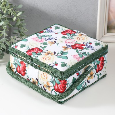 Шкатулка для рукоделия и шитья «Садовые цветы», хранение ниток, иголок, мелочи, 20×20×11 см