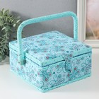 Шкатулка для рукоделия и шитья «Бабочки и цветочки на голубом», хранение ниток, иголок, мелочи, 20×20×11 см - Фото 1