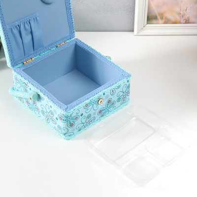 Шкатулка для рукоделия и шитья «Бабочки и цветочки на голубом», хранение ниток, иголок, мелочи, 20×20×11 см