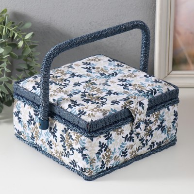 Шкатулка для рукоделия и шитья «Лиственные веточки», хранение ниток, иголок, мелочи, 20×20×11 см