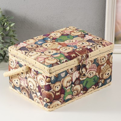 Шкатулка для рукоделия и шитья «Плюшевые медвежата», хранение ниток, иголок, мелочи, 19×26×14.5 см