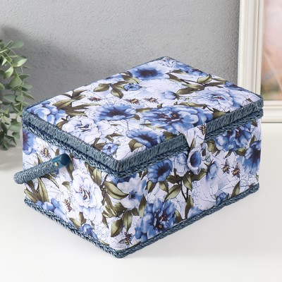Шкатулка для рукоделия и шитья «Бело-голубые пионы», хранение ниток, иголок, мелочи, 19×26×14.5 см