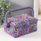 Шкатулка для рукоделия и шитья «Нарисованные цветы на синем», хранение ниток, иголок, мелочи, 18×12×9.5 см - Фото 1