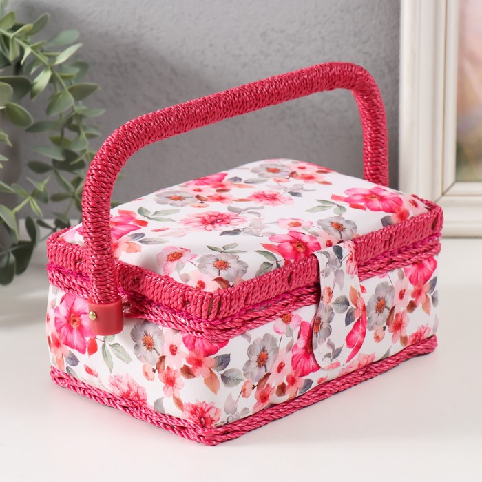 Шкатулка для рукоделия и шитья «Розовые цветы», хранение ниток, иголок, мелочи, 18×12×9.5 см - Фото 1