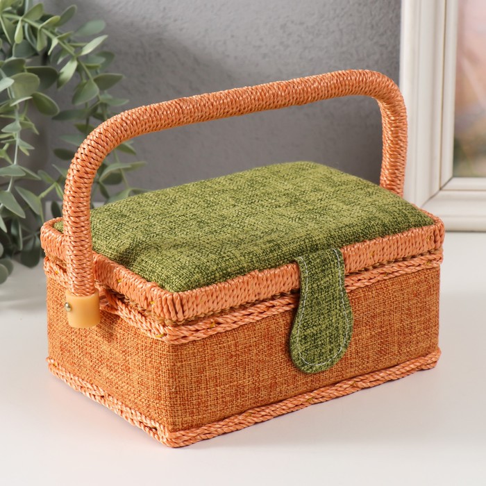 Шкатулка для рукоделия и шитья «Зелёно-оранжевая», хранение ниток, иголок, мелочи, 18×12×9.5 см - Фото 1