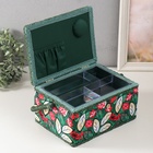 Шкатулка для рукоделия и шитья «Пуансеттия на зелёном», хранение ниток, иголок, мелочи, 19×26×14.5 см - Фото 5