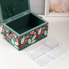 Шкатулка для рукоделия и шитья «Пуансеттия на зелёном», хранение ниток, иголок, мелочи, 19×26×14.5 см - Фото 6