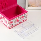 Шкатулка для рукоделия и шитья «Розовые цветы», хранение ниток, иголок, мелочи, 19×26×14.5 см - Фото 6